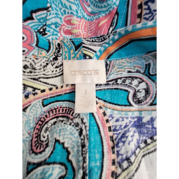Chico's Womens Open Front Paisley 100% Linen Drape Cardigan Jacket Size 1 Artsy - Picture 3 of 7